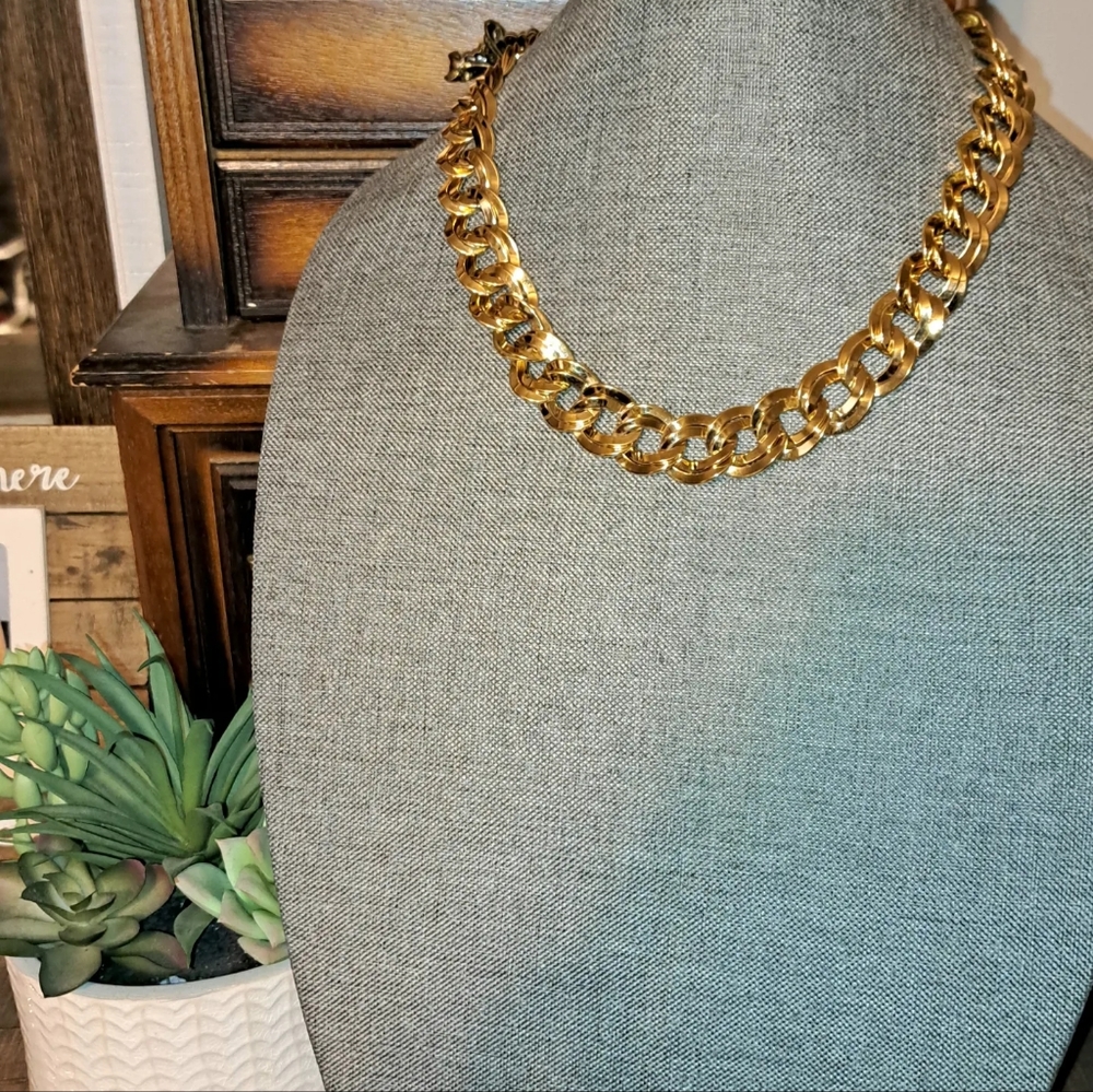 Vtg Monet Signed Double Chain Link Adjustable Necklace